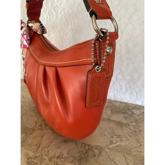 Coach Ergo Pleated hobo/soho red-orange Leather Shoulder Bag F13730 - Picture 6 of 14